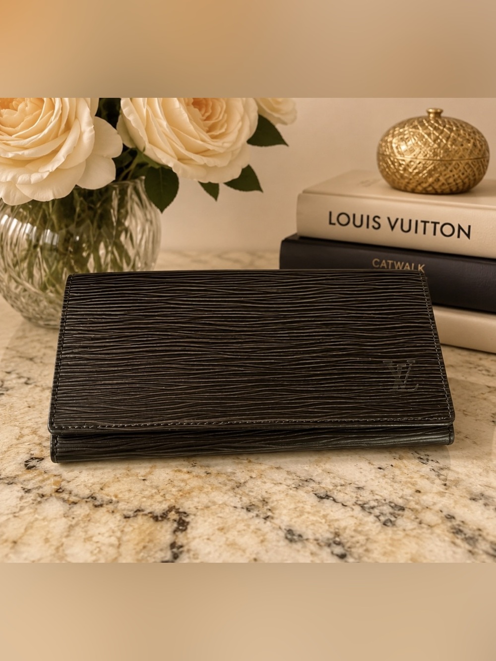 Louis Vuitton Black Epi Long Wallet Leather Bifold Made in Spain